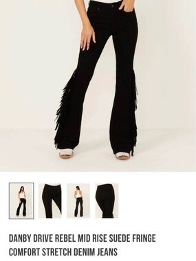 DANBY DRIVE REBEL MID RISE SUEDE FRINGE COMFORT STRETCH DENIM JEANS